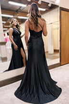 One Shoulder Mermaid Satin Long Prom Dress with Sequins