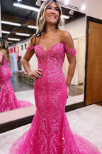 Off the Shoulder Mermaid Long Prom Dress with Appliques