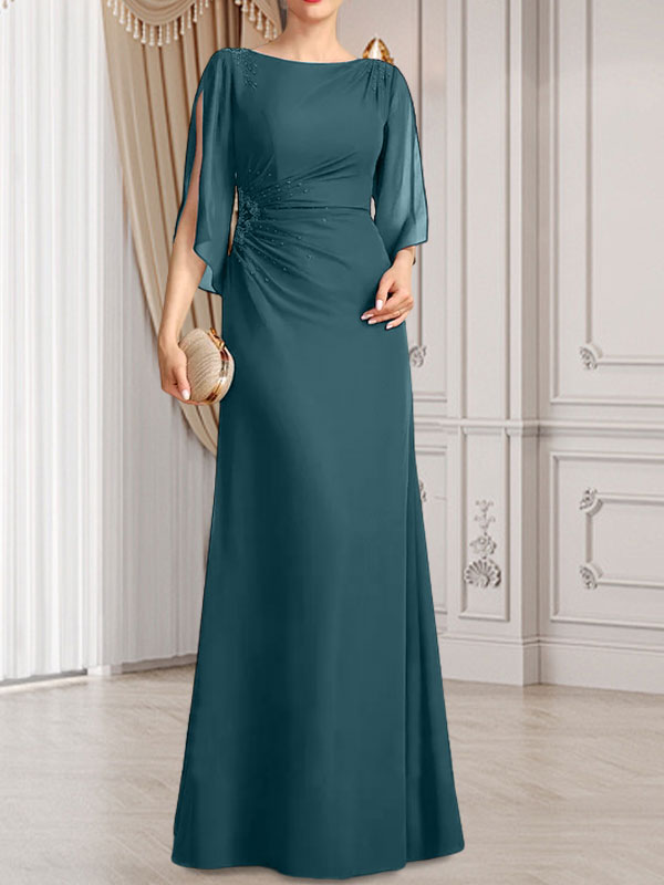 Sheath/Column Scoop Floor-Length Chiffon Mother of the Bride Dress With Pleated Beading
