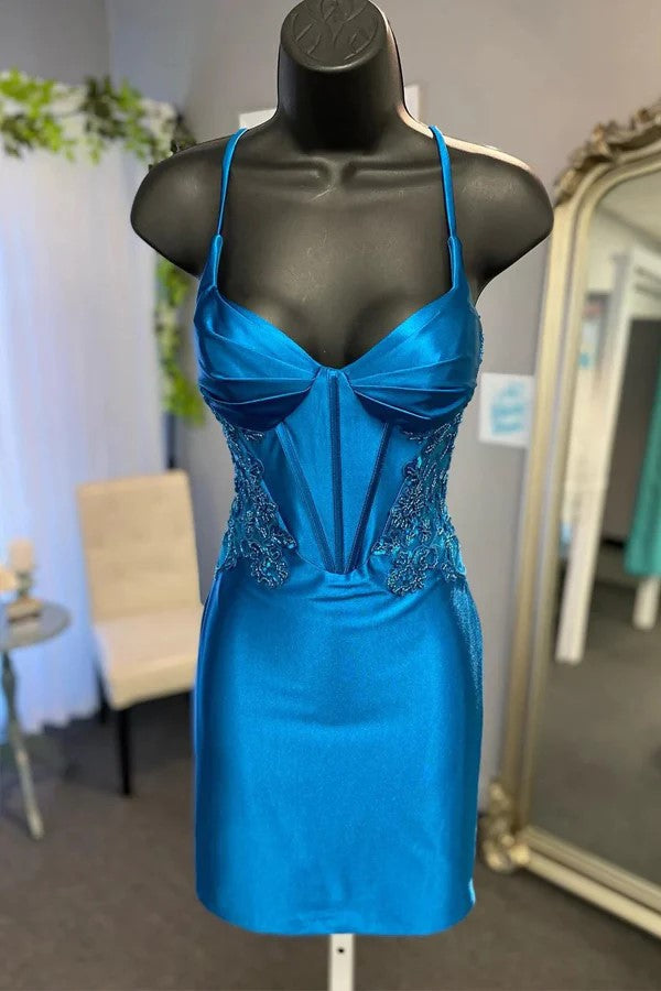 Peacock  Short Corset Homecoming Dress with Appliques