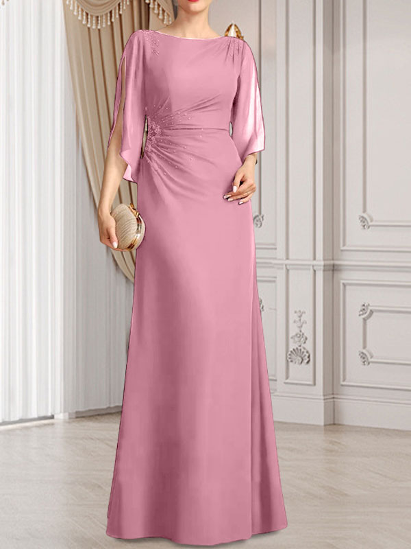 Sheath/Column Scoop Floor-Length Chiffon Mother of the Bride Dress With Pleated Beading