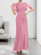A-line Scoop Illusion Tea-Length Chiffon Lace Mother of the Bride Dress With Beading Sequins