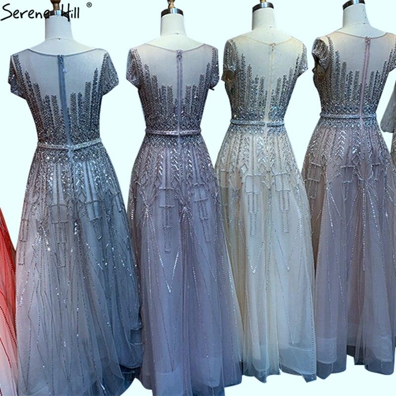 Pink A-Line Luxury Beading Sparkle Evening Dresses Dubai O-Neck Cap Sleeves Formal Dress Serene Hill LA70580