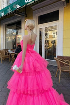 Tulle A-line High Low Princess Long Prom Dresses, Evening Dress