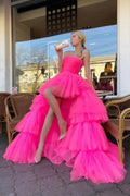 Tulle A-line High Low Princess Long Prom Dresses, Evening Dress