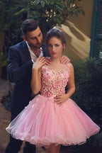 Tulle Hand-Made Flowers Short Prom Dresses, Homecoming Dress