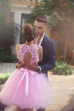 Tulle Hand-Made Flowers Short Prom Dresses, Homecoming Dress
