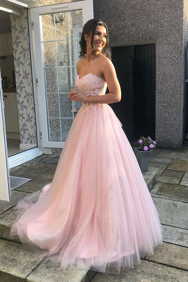 Tulle Lace A-line Sweetheart Prom Dresses, Long Formal Dresses,