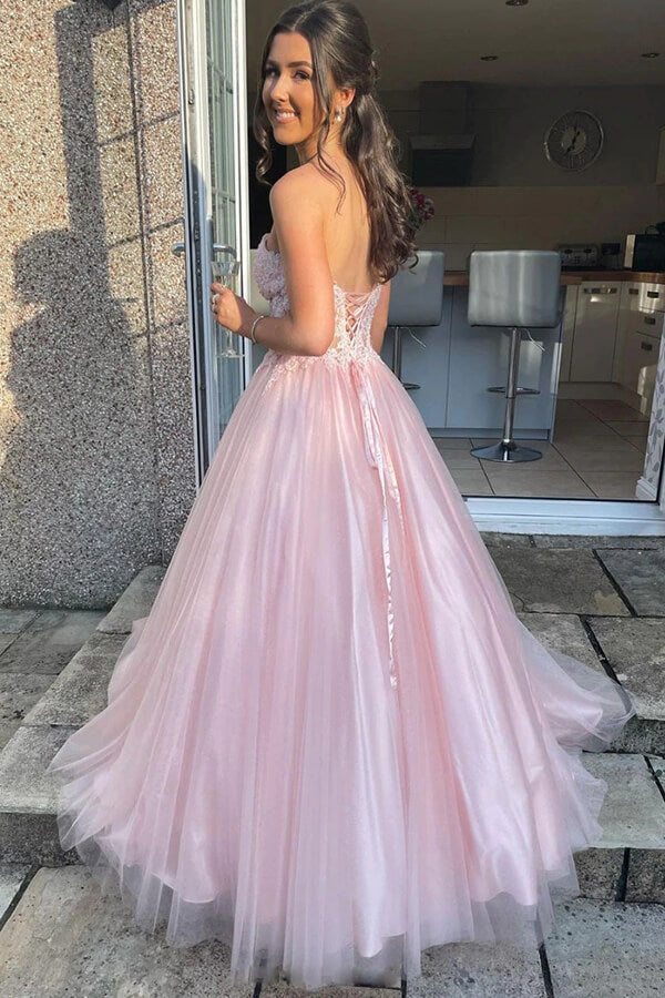 Tulle Lace A-line Sweetheart Prom Dresses, Long Formal Dresses,