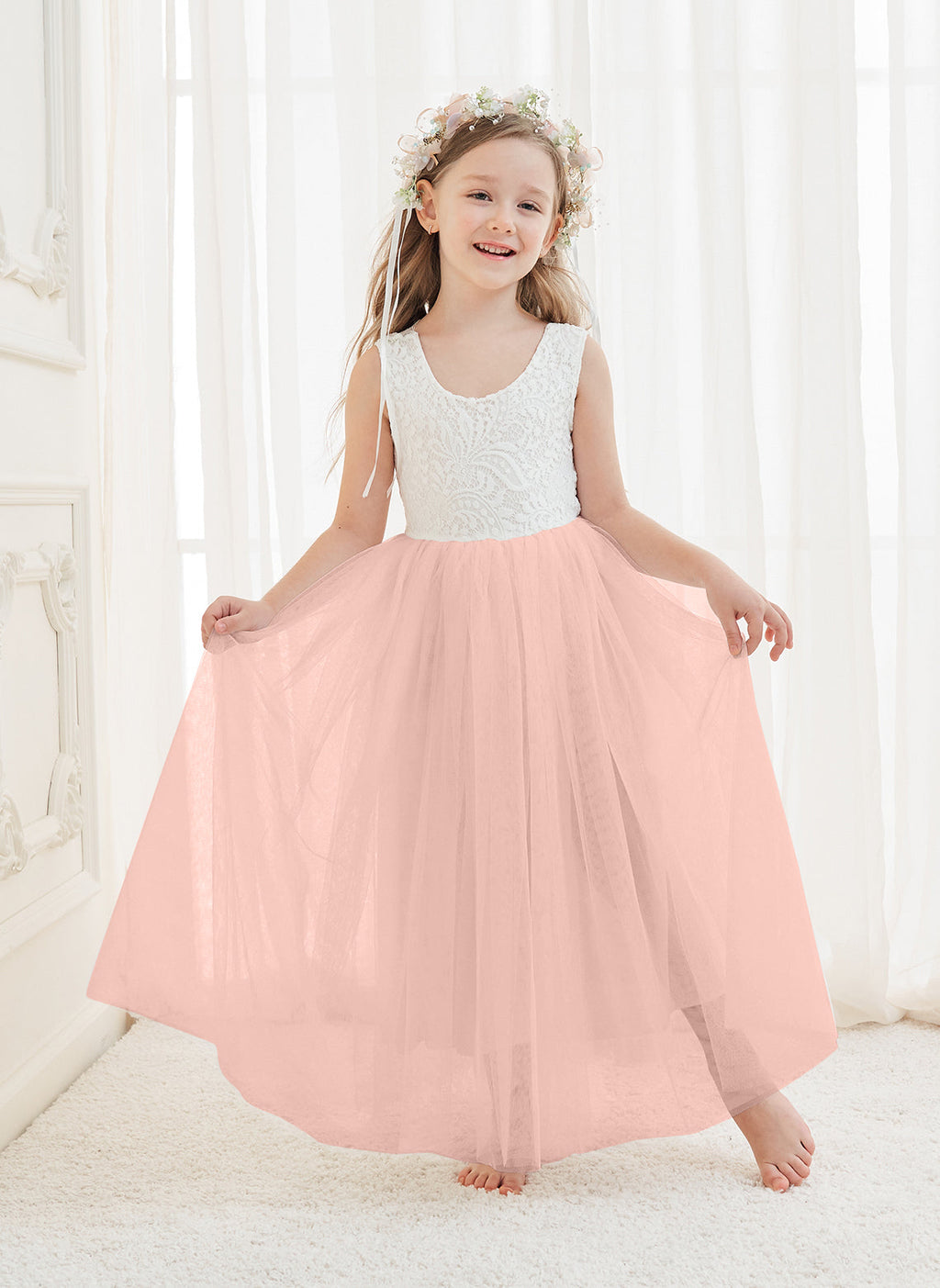 A-line Lace Tulle Ankle-length White Dress (2003227597)