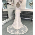 Plunging Deep V Neck Lace Appliques Long Sleeve Backless Wedding Dress for Women Bridal Gown vestido de boda corte sirena