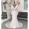 Plunging Deep V Neck Lace Appliques Long Sleeve Backless Wedding Dress for Women Bridal Gown vestido de boda corte sirena