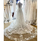 Plunging Lace Floral Deep V Neck Lace Boho Wedding Gown for Women  Garden Wedding Dress for Bride Backless vestido de noiva