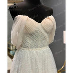 Princess Polka Dots Off Shoulder Short Wedding Dress with Short Cap Sleeve Wedding Bridal Receipt Party Gown NumberSea