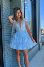Princess Appliques Ruffle A-Line Short Homecoming Dress