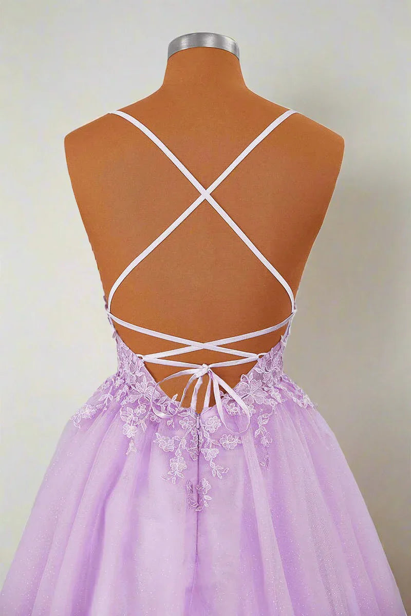 Princess Straps Appliques Lavender Homecoming Dress Party Dress