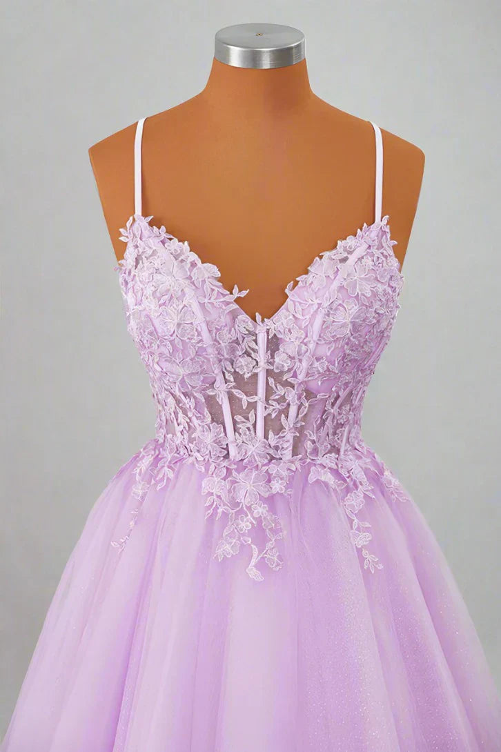 Princess Straps Appliques Lavender Homecoming Dress Party Dress