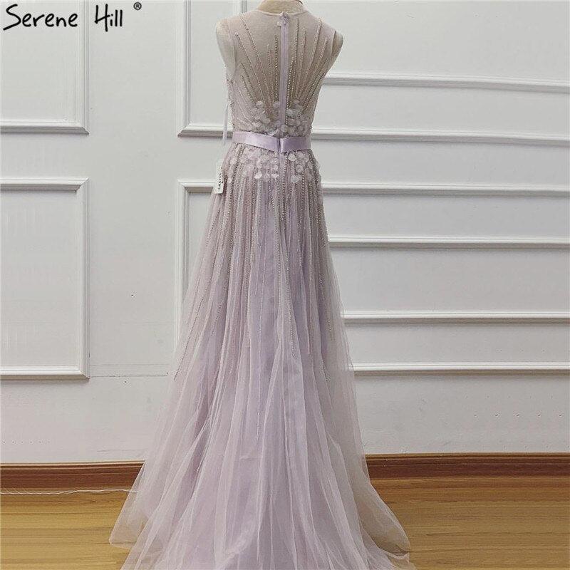 On Sale No Return No Refund Sale Purple  Dream O-Neck Sleeveless Sexy Evening Dresses Diamond Handmade Flowers A-Line Formal Dress 2024 Serene Hill LA6122