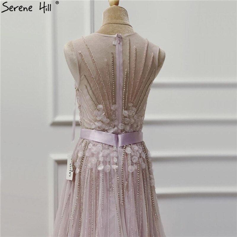 On Sale No Return No Refund Sale Purple  Dream O-Neck Sleeveless Sexy Evening Dresses Diamond Handmade Flowers A-Line Formal Dress 2024 Serene Hill LA6122