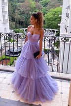 Tulle Layered A-line Sweetheart Long Prom Dresses, Evening Gowns