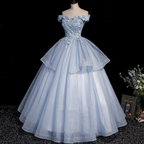 Blue tulle lace long ball gown dress formal dresses Y4208