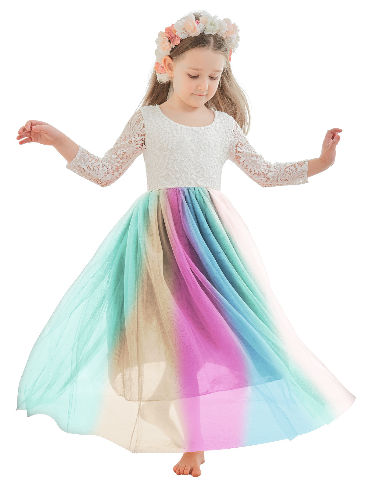Angelic White Lace A-Line Long Sleeve Tulle Flower Girl Dress