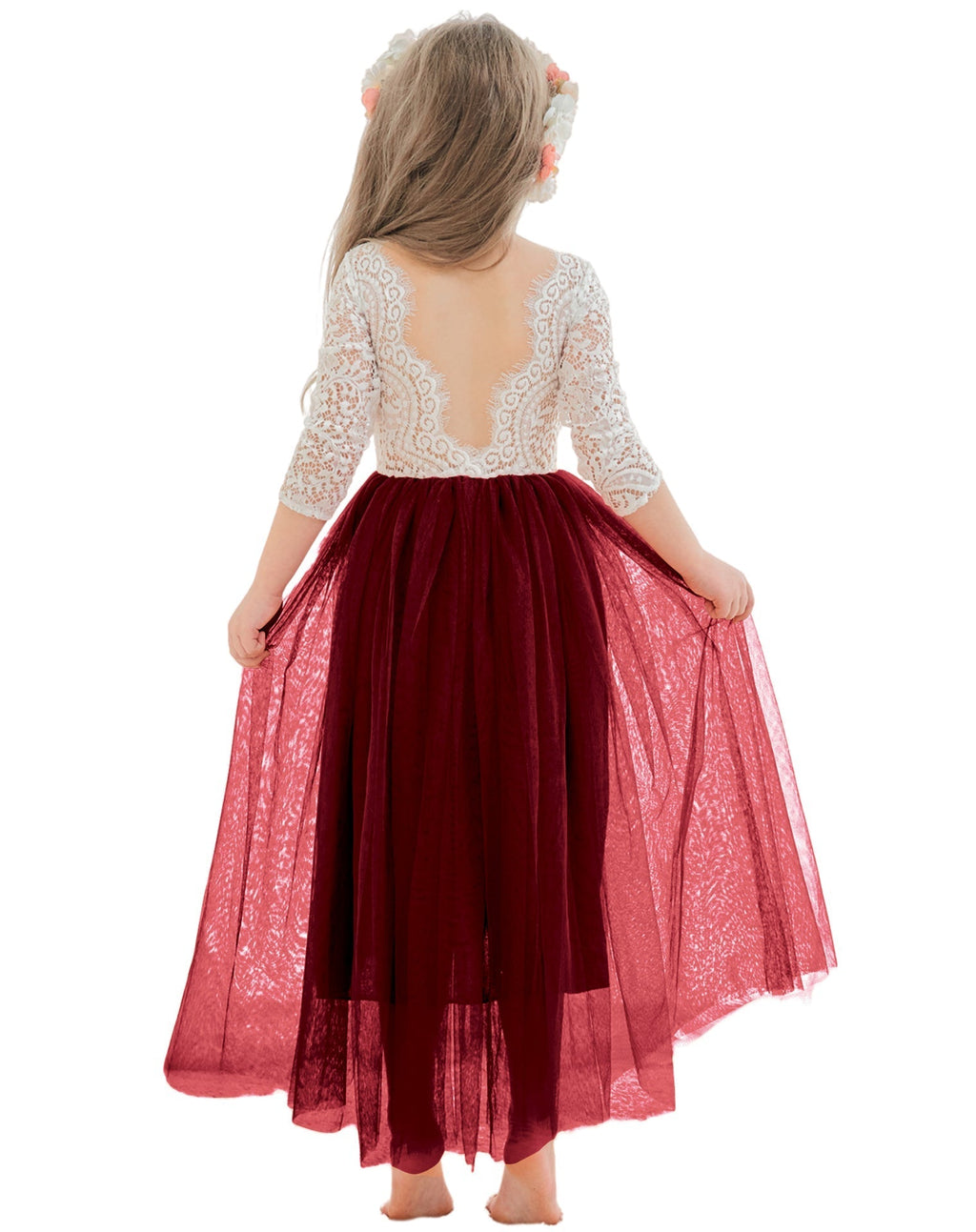 Angelic White Lace A-Line Long Sleeve Tulle Flower Girl Dress