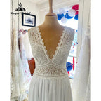 Robe Boheme Beach Boho Chiffon Sleeveless Lace Bodice Wedding Dress for Women V Neck Bridal Gown robe de soirée de mariage