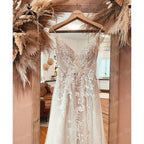 Robe Boho Champagne Lace Bohemian Backless Wedding Dress Beach V Neck 2025 Appliques Spaghetti Straps Bridal Gowns Custom Made
