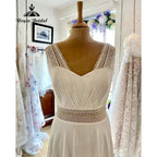 Robe Chic Sleeveless Lace Chiffon Boho Bohemian Wedding Dress for Women  Wedding Gown for Women vestido de novia NumberSea