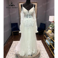 Robe Civil Long Sleeve Lace V Neck Open Back Off Shoulder Wedding Dress  Elegant Bridal Gown robe de mariée NumberSea