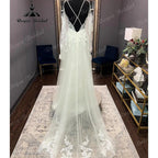 Robe Civil Long Sleeve Lace V Neck Open Back Off Shoulder Wedding Dress  Elegant Bridal Gown robe de mariée NumberSea