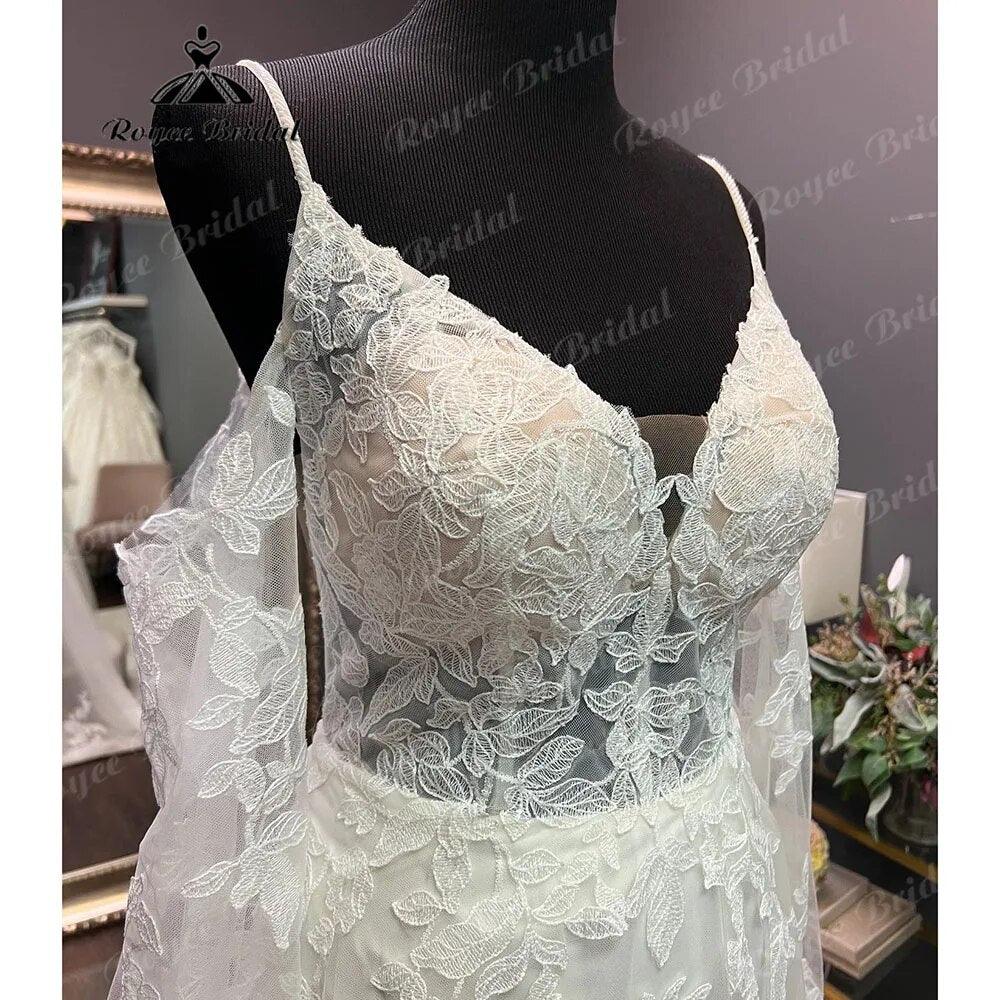 Robe Civil Long Sleeve Lace V Neck Open Back Off Shoulder Wedding Dress  Elegant Bridal Gown robe de mariée NumberSea