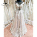 Robe De Mariage Unlined Bodice FLowy A Line Blush Pink Wedding Dress Cap Sleeve Lace Applique Backless roage be soirée mari