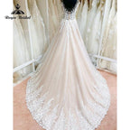 Robe De Mariage Unlined Bodice FLowy A Line Blush Pink Wedding Dress Cap Sleeve Lace Applique Backless roage be soirée mari