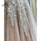 Robe De Mariage Unlined Bodice FLowy A Line Blush Pink Wedding Dress Cap Sleeve Lace Applique Backless roage be soirée mari