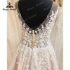 Robe De Mariage Unlined Bodice FLowy A Line Blush Pink Wedding Dress Cap Sleeve Lace Applique Backless roage be soirée mari