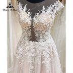 Robe De Mariage Unlined Bodice FLowy A Line Blush Pink Wedding Dress Cap Sleeve Lace Applique Backless roage be soirée mari