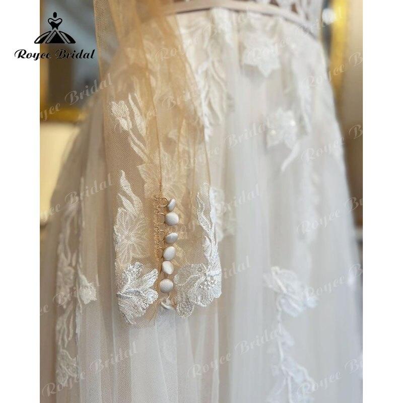 Robe De Mariee Mariage Wedding Dress Long Sleeve Lace Applique V Neck Sweep Train Bridal Gowns  Robe Civil vestidos de novia
