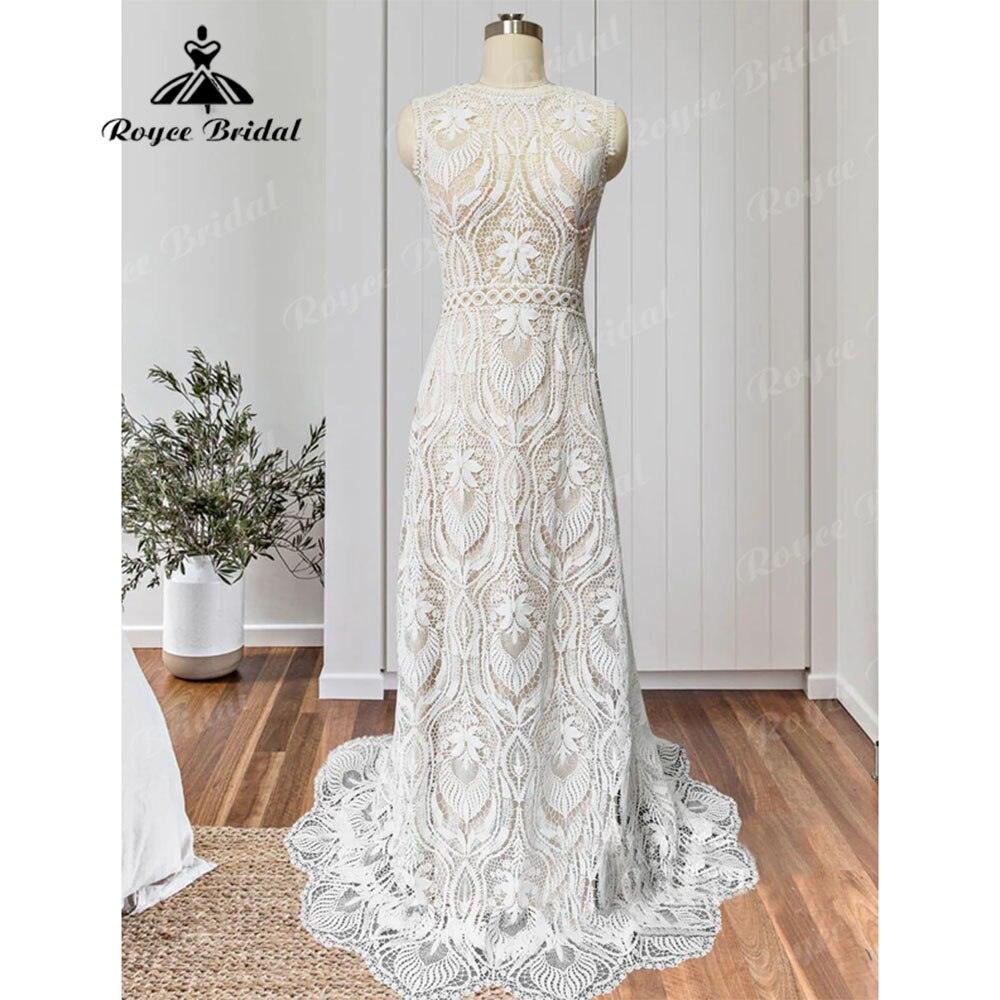 Robe Mariee Boho Lace Bohemian Mermaid Wedding Dress Open Back Beach Sleeveless Wedding Bridal vestido de noiva Elegant