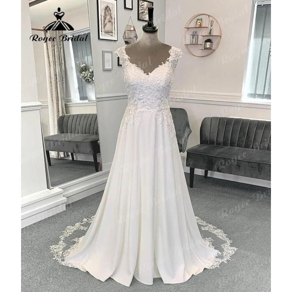 Robe Mariee Lace Appliques Boho Soft Satin Beach Wedding Dress with Cap Sleeve  Vestidos De Novia Summer Boheme Bridal Gown