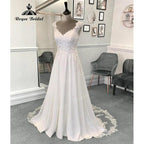 Robe Mariee Lace Appliques Boho Soft Satin Beach Wedding Dress with Cap Sleeve  Vestidos De Novia Summer Boheme Bridal Gown