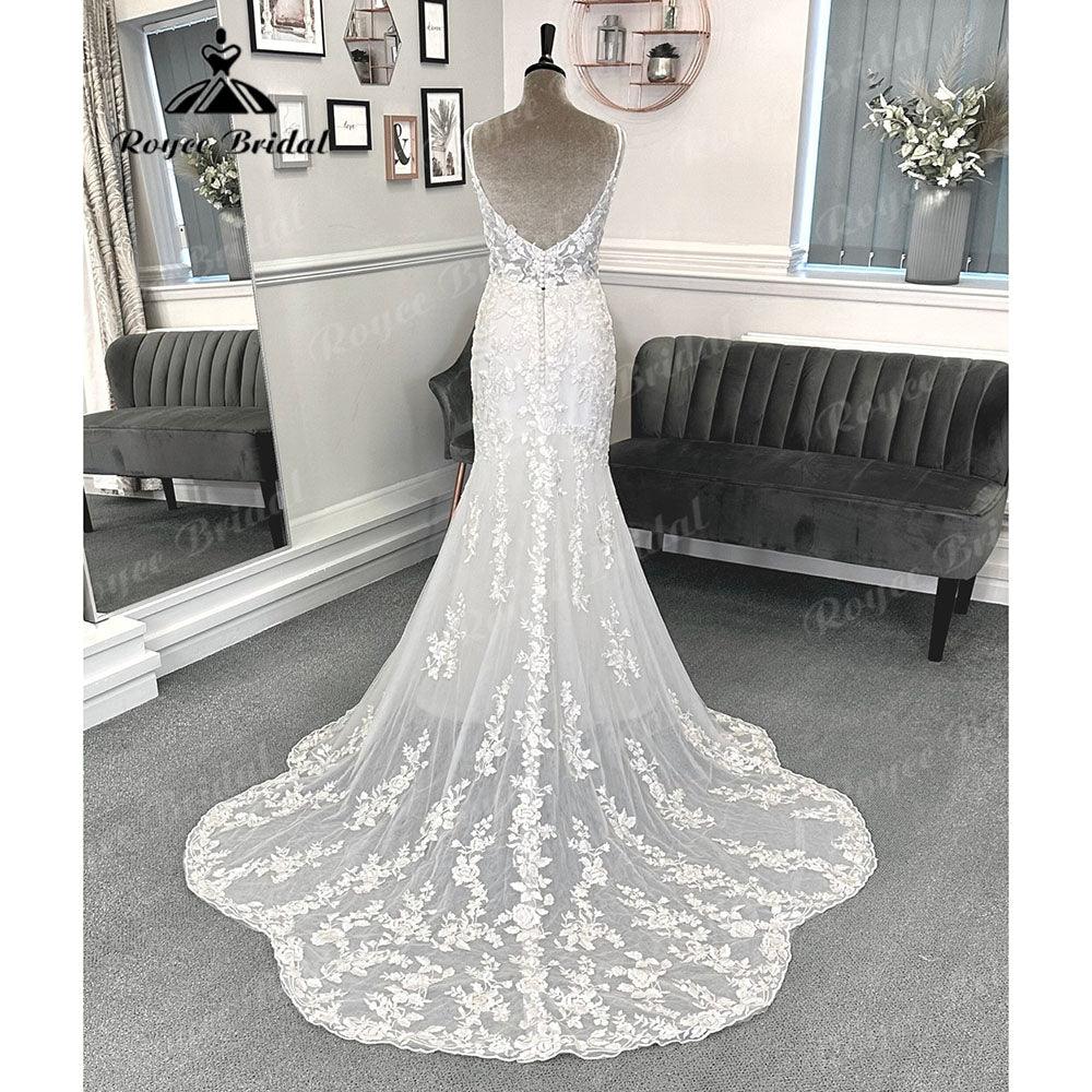Robe Mariee Plunging Deep V Neck Backless Lace Mermaid Wedding Gown for Bride Spaghetti Straps Wedding Dress vestidos Sexy