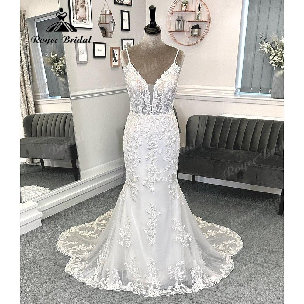 Robe Mariee Plunging Deep V Neck Backless Lace Mermaid Wedding Gown for Bride Spaghetti Straps Wedding Dress vestidos Sexy