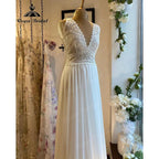 Robe Summer Lace Bodice Chiffon Boho V Neck Wedding Dress for Women Bridal Gown Custom Made vestido de novia NumberSea