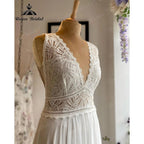 Robe Summer Lace Bodice Chiffon Boho V Neck Wedding Dress for Women Bridal Gown Custom Made vestido de novia NumberSea