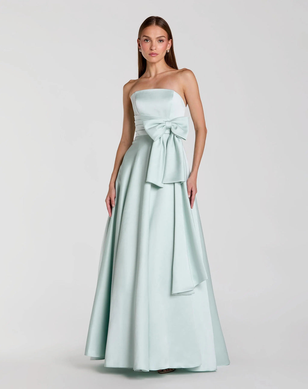 Romantic A-Line Strapless Sleeveless Bow-Waist Prom Dress