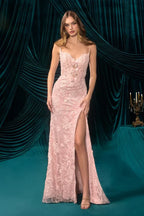 Romantic Blush Pink Lace Mermaid Gown with Spaghetti Straps: Prom Dress