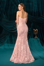Romantic Blush Pink Lace Mermaid Gown with Spaghetti Straps: Prom Dress