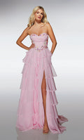 Romantic Blush  Strapless A-Line Gown with Floral Embellishments and Tiered Chiffon Skirt: Prom Dress